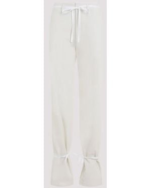 Lemaire Chalk Cotton Straight Pants With Strings - White
