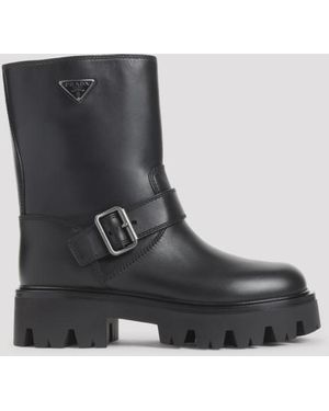 Prada Leather Ankle Boots - Black