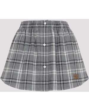 Miu Miu Checkered Cotton Midi Skirt - Gray
