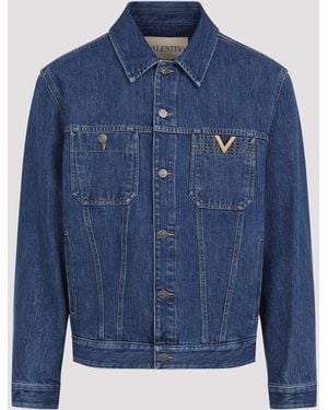 Valentino Denim Jacket With Vgold - Blue
