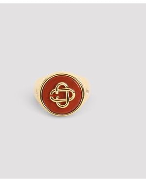 CASABLANCA Stone Signet-Tone Brass Ring - White