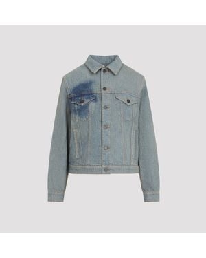 Jean Paul Gaultier Denim Jacket With Face Print - Blue