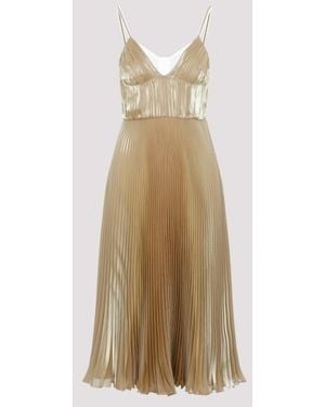 Prada Layered Pleated Midi Dress - Natural