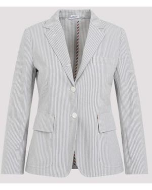 Thom Browne Elegant Striped Cotton Jacket For - Gray