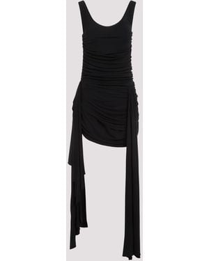 Mugler Draped Mini Dress With Side Trains - Black