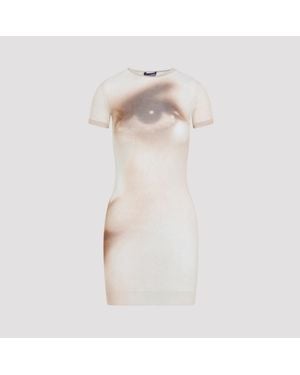 Jean Paul Gaultier Mesh Mini Short Dress With Printed Face Motif - Natural