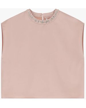 Imperial Top Girocollo Satinato Con Perline - Rosa