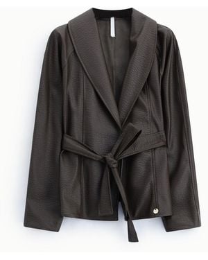Imperial Chaqueta De Efecto Piel Con Cinturón Y Solapas Anchas - Negro