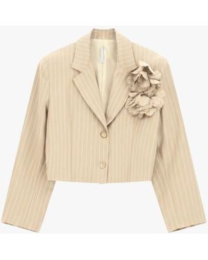 Imperial Blazer Corto De Rayas Con Adorno Floral - Neutro