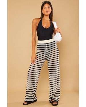 Stacey Solomon Recycled Stripe Knit Wide Leg Trousers - Natural