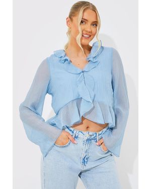 Perrie Sian Chiffon Frill Blouse - Blue