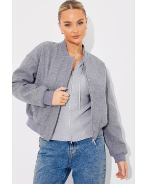 Perrie Sian Wool Look Bomber Jacket - Grey