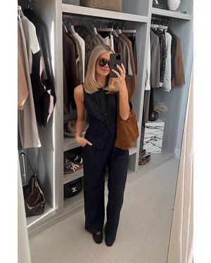 Perrie Sian Tailored Pinstripe Wide Leg Co-Ord Trousers - Black