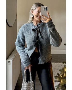 In The Style Tie Front Detail Knitted Cardigan - Grey