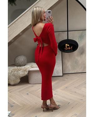 Perrie Sian Bow Back Knitted Midaxi Dress - Red