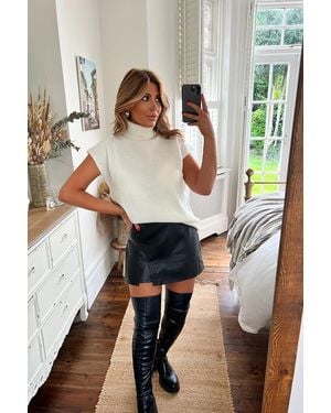 In The Style Roll Neck Belted Knit Longline Jumper - Natural