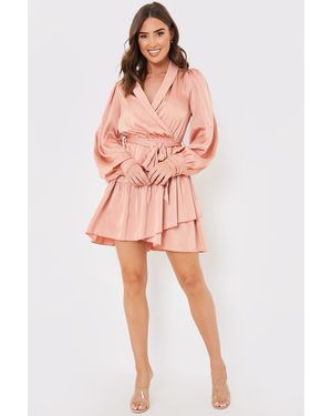 GEORGIA LOUISE Satin Frill Hem Mini Dress - Pink