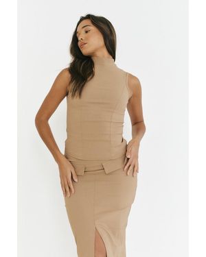 In The Style Structured High Neck Co-Ord Top - Natural