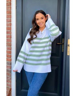 JAC JOSSA Stripe Zip Up Knit Jumper - Blue