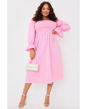 Laura Adlington Shirred Bardot Midi Dress - Pink