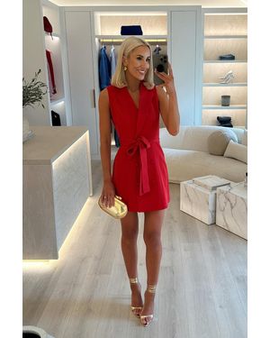 GEORGIA LOUISE Belted Sleeveless Mini Blazer Dress - Red