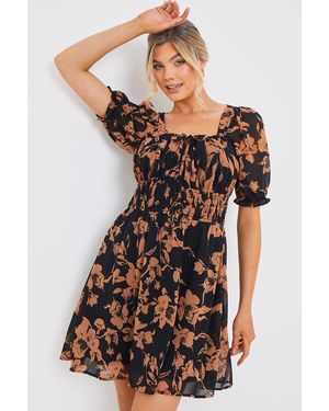 JAC JOSSA Floral Milkmaid Mini Dress - Black