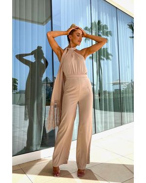 GEORGIA LOUISE Halter Neck Wide Leg Jumpsuit - Blue