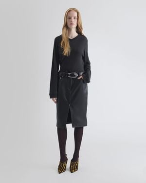 IRO JUPE MIDI FENDUE EN CUIR - Noir