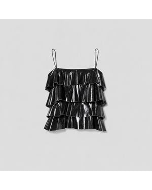 IRO Leather Ruffled Top - Black