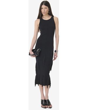 IRO ROBE MIDI À FRANGES - Noir