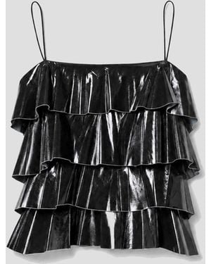 IRO Leather Ruffled Top - Black