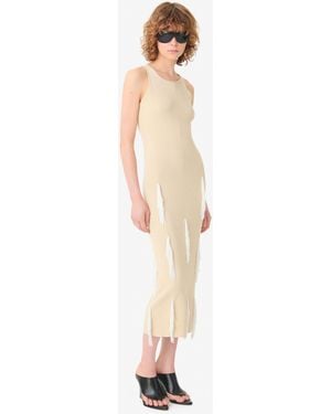 IRO ROBE MIDI À FRANGES - Blanc