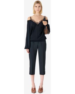 IRO PULL COL V À DENTELLE - Bleu