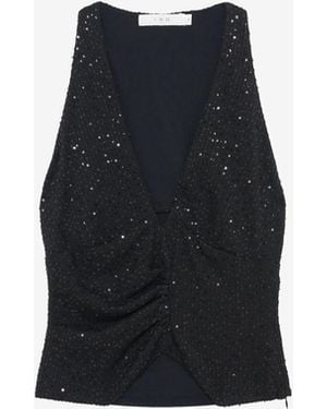 IRO Sequinned V-neck Top - Blue