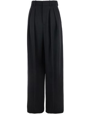 Saint Laurent Pants With Belt Loops And Wide Leg - Black
