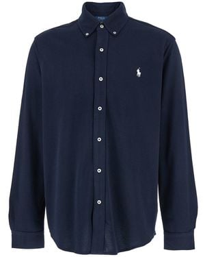 Polo Ralph Lauren Ultra-Lightweight Shirt With Button-Down Collar And Pony Embroidery On The Front - Blue