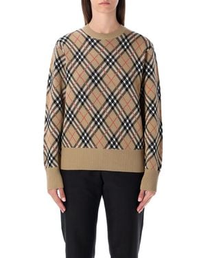 Burberry Wool Blend Check Sweater Sand Ip - Natural