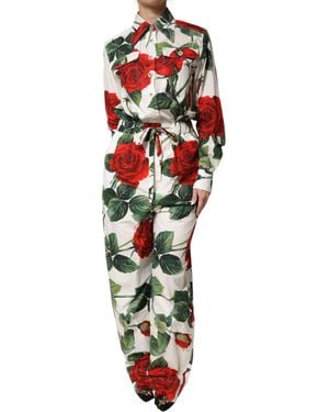 Dolce & Gabbana Floral Print Cotton Jumpsuit Dress - Red