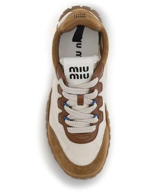 Miu Miu Fabric And Suede Trainers Ivory-Caramel Upper Polyamide Trainers - Metallic