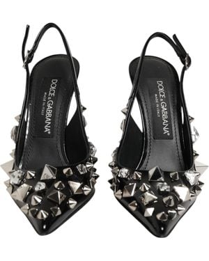 Dolce & Gabbana Studded Leather Heels Slingbacks Shoes 100Lf - Black