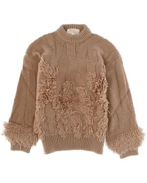 Circus Hotel Wool Blend Sweater With Wide Fit Acrylic Tops - Brown