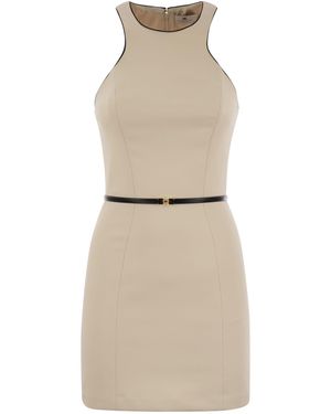 パーティードレス ELISABETTA FRANCHI Crepe dress with contrasting belt Elisabetta Franchi Contrasted Belt Crêpe Dress in Blue | Lyst