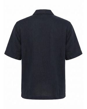 C.P. Company Short-Sleeved Linen Shirt With Logo-Printed Chest Pocket - Blue