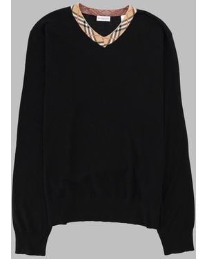 Burberry Merino Wool Sweater Check Sweaters - Black