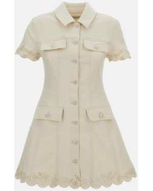 Self-Portrait Cream Broderie Denim Mini Dress - Natural