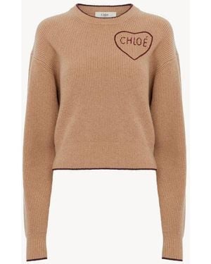 Chloé Chloé Logo-Embroidered Ribbed Sweater — Camel - Natural