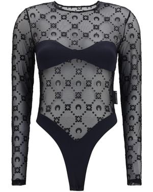 Marine Serre Mesh Body With Moon Motif Polyamide; Elastane Top - Gray