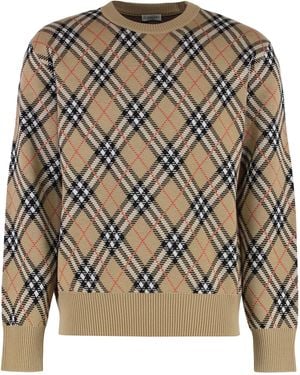 Burberry Knit Wool Pullover Sweatshirts - Natural