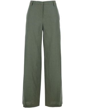 Le Plain Wide Leg Linen Trousers With Belt Loops Trousers - Green