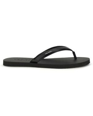 Prada Calf Leather Bos Taurus Flip-Flop Sandals - Black